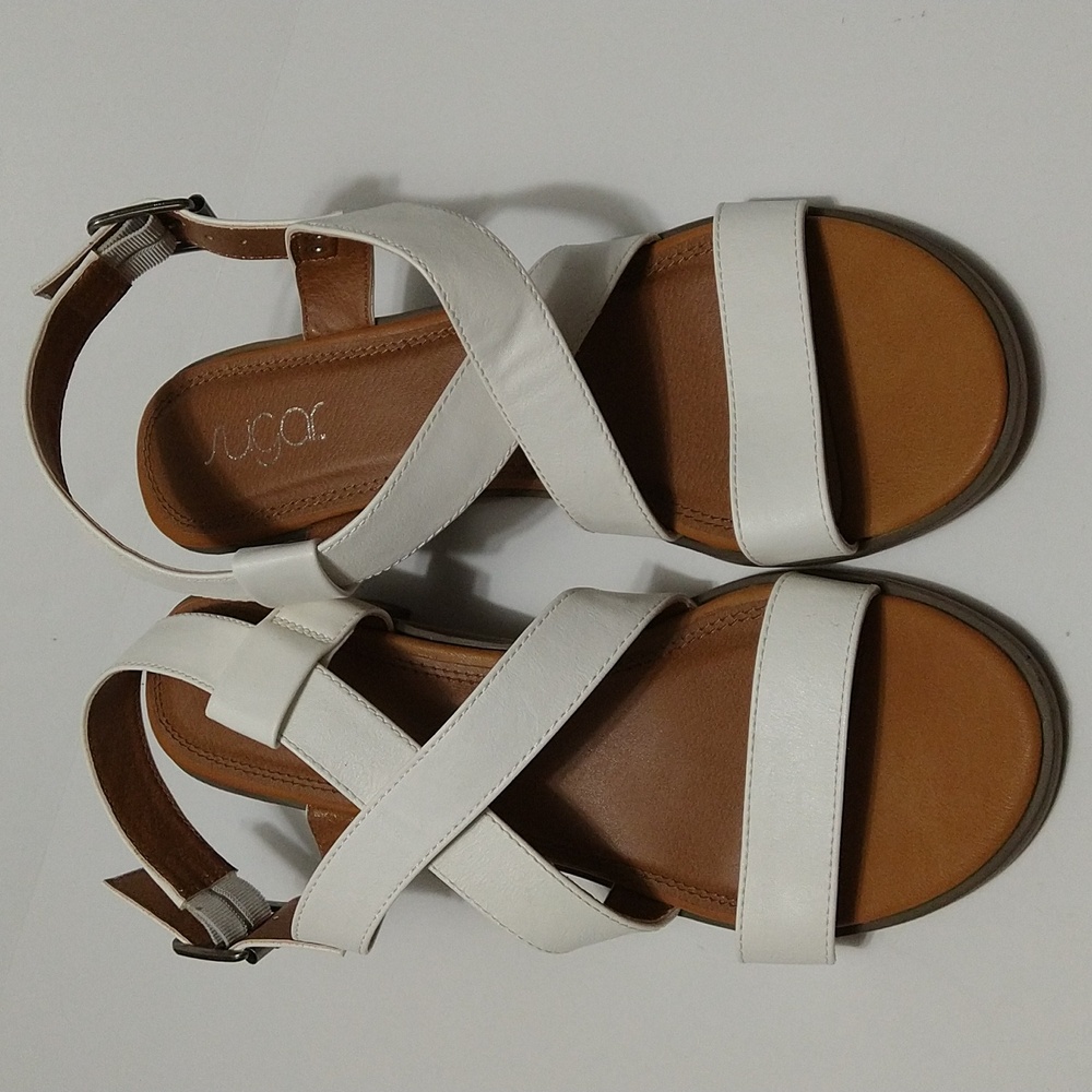 Sugar Women's White Adjustable 2" Heel Sandals Size 11M #S-159